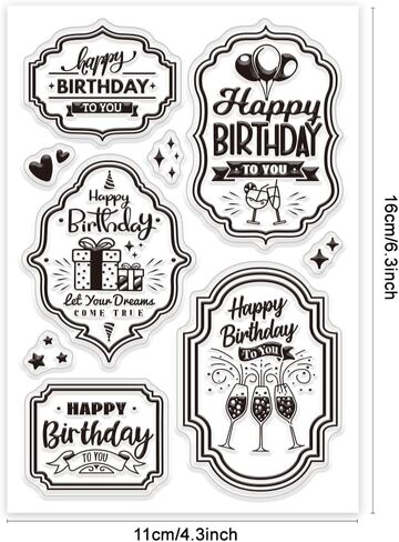 GLOBLELAND Birthday Vintage Labels Clear Stamp for Card Making, Birthday Party Greetings Tags, Silicone Clear Stamp Seal, DIY Scrapbooking Journal Album Decor in Kuwait