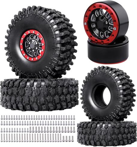 1.9 Beadlock Wheels & Mud Tires 4.7 Inch OD 1/10 Crawler for Traxxas TRX4 Axial SCX10 Wraith Redcat Gen8(Black) in Kuwait