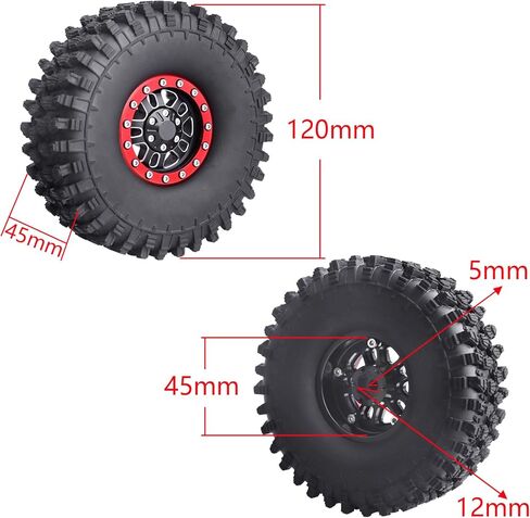 1.9 Beadlock Wheels & Mud Tires 4.7 Inch OD 1/10 Crawler for Traxxas TRX4 Axial SCX10 Wraith Redcat Gen8(Black) in Kuwait