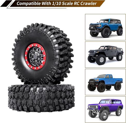1.9 Beadlock Wheels & Mud Tires 4.7 Inch OD 1/10 Crawler for Traxxas TRX4 Axial SCX10 Wraith Redcat Gen8(Black) in Kuwait