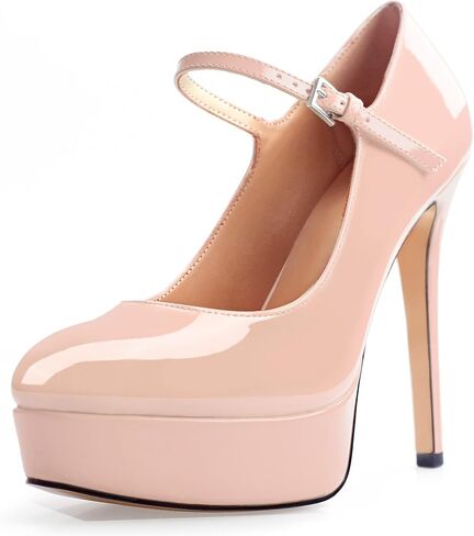 يا Mispares Round Round Toe Platform مضخات 5 بوصات من الخناصة عالية الكعب ماري جين مضخ in Kuwait