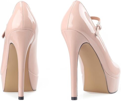 يا Mispares Round Round Toe Platform مضخات 5 بوصات من الخناصة عالية الكعب ماري جين مضخ in Kuwait