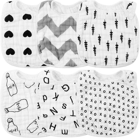 Zainpe 6Pcs Snap Muslin Cotton Baby Bibs Autumn Fall Leaf Fox Pattern Infants Drooling Bib Adjustable Burp Cloth Soft Absorbent Feeding Bib for Newborns Girls Boys Toddlers Teething Eating 0-36 Months in Kuwait