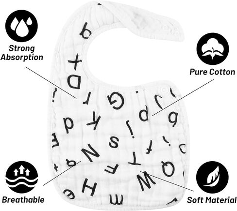 Zainpe 6Pcs Snap Muslin Cotton Baby Bibs Autumn Fall Leaf Fox Pattern Infants Drooling Bib Adjustable Burp Cloth Soft Absorbent Feeding Bib for Newborns Girls Boys Toddlers Teething Eating 0-36 Months in Kuwait