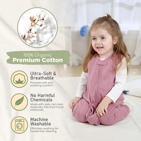 Mama Cheetah Toddler Sleep Sack with Feet, Long Sleeve 1.0 TOG Organic Cotton Baby Sleeping Bag with Legs, Wearable Blanket for Walkers w/ 2-Way Zipper, Toddler Blanket for Girls & Boys 4-5T in Kuwait