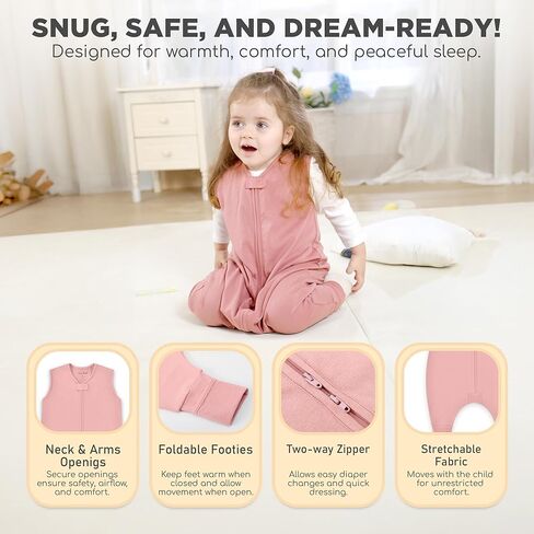Mama Cheetah Toddler Sleep Sack with Feet, Long Sleeve 1.0 TOG Organic Cotton Baby Sleeping Bag with Legs, Wearable Blanket for Walkers w/ 2-Way Zipper, Toddler Blanket for Girls & Boys 4-5T in Kuwait