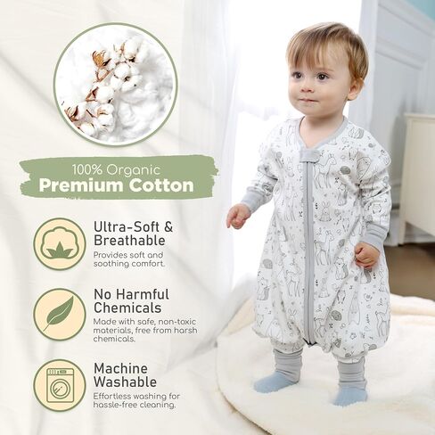 Mama Cheetah Toddler Sleep Sack with Feet, Long Sleeve 1.0 TOG Organic Cotton Baby Sleeping Bag with Legs, Wearable Blanket for Walkers w/ 2-Way Zipper, Toddler Blanket for Girls & Boys 4-5T in Kuwait
