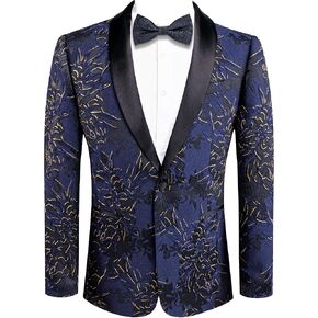 Hi-Tie Men's Black Shawl Lapel Blazer for Dinner Party One Button Slim Fit Long Sleeve Floral Dress Suit in Saudi Arabia
