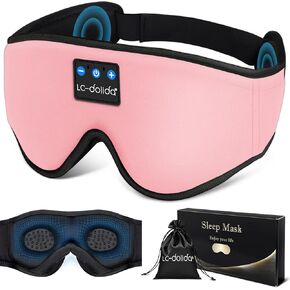LC-dolida Sleep Headphones, Sleep Mask Bluetooth Wireless Music Eye Mask, Sleeping Headphones for Side Sleepers Sleep Mask with Bluetooth Headphones Ultra-Thin Stereo Speakers Perfect for Sleeping