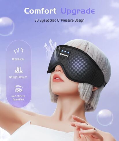 LC-dolida Sleep Headphones, Sleep Mask Bluetooth Wireless Music Eye Mask, Sleeping Headphones for Side Sleepers Sleep Mask with Bluetooth Headphones Ultra-Thin Stereo Speakers Perfect for Sleeping in Kuwait