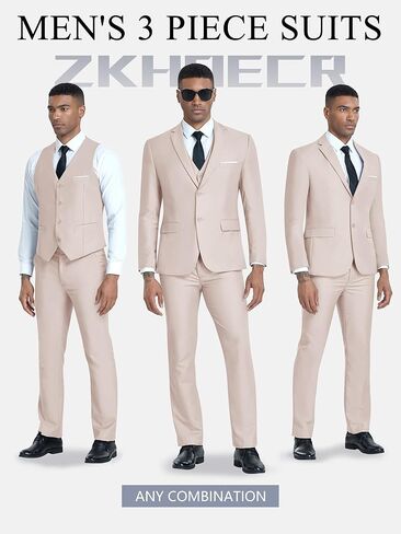 طقم بدلة رجالي مكون من 3 قطع بقصة ضيقة، سترة وسترة وسروال وسروال بدلة عمل لحفلات الزفاف in Kuwait