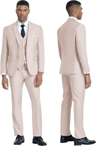 طقم بدلة رجالي مكون من 3 قطع بقصة ضيقة، سترة وسترة وسروال وسروال بدلة عمل لحفلات الزفاف in Kuwait