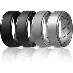 Egnaro Inner Arc Ergonomic Breathable Design, Silicone Rings Mens with Half Sizes, 7 Rings / 4 Rings / 1 Ring Rubber Wedding Bands, 10mm Wide-2.5mm Thick