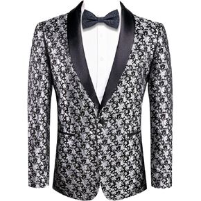 Hi-Tie Men's Gold and White Tuxedo Blazer Button Up Notch Collar Designer Woven Slim Fit Suit Dress Party Prom