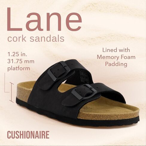 CUSHIONAIRE Lane Cork Footbed Womens Sandals Comfortable Double Buckle Slip On Sandals for Women with Arch Support and Classic Two Strap Design in Saudi Arabia