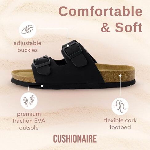CUSHIONAIRE Lane Cork Footbed Womens Sandals Comfortable Double Buckle Slip On Sandals for Women with Arch Support and Classic Two Strap Design in Saudi Arabia