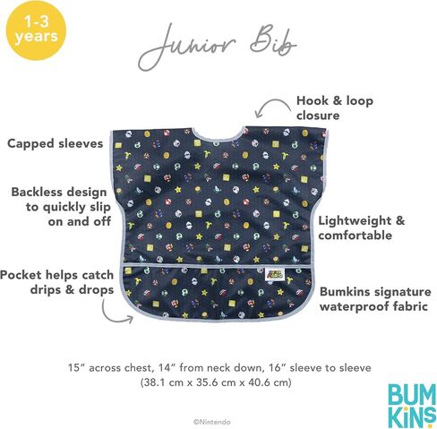 Bumkins Short Sleeve Bib for Girl or Boy, Toddler and Kids for 1-3 Years, Large Size, Essential Must Have for Junior Children, Eating, Mess Saving Soft Fabric Apron for Play, Charcoal Check in Saudi Arabia