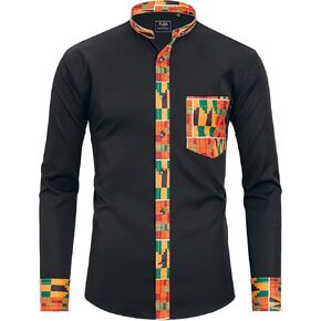 قمصان J.VER الرجالية ذات الياقة اليوسفي كاجوال وأزرار سفلية وأكمام طويلة مع جيب in Kuwait