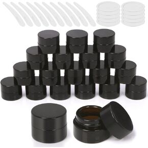 30Pcs 5ml Round Glass Jars with Liner Lids Spoons, 0.17oz Amber Refillable Cosmetic Storage Jars for Cream Lotion Liquid Powder
