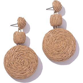 Statement Raffia Earrings Boho Round Dangle Ball Earrings Cute Handmade Summer Earrings Bohemian Dangling Jewelry for Women