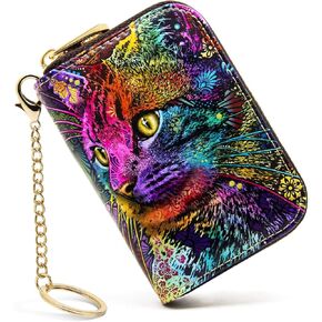 محافظ بطاقات الائتمان، حامل بطاقات الائتمان بنمط الطباعة للنساء، حافظة بطاقات جلدية بسحاب بخاصية RFID للسيدات والفتيات، حجم صغير in Kuwait