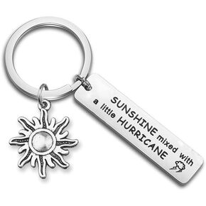 Sunshine Mixed With A Little Hurricane Inspirational Quote Keychain With Sun Charm Motivational Gift