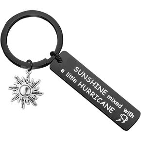 Sunshine Mixed With A Little Hurricane Inspirational Quote Keychain With Sun Charm Motivational Gift