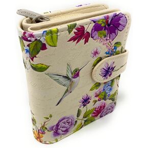 Shag Wear Hummingbird Small Wallet for Women Vegan Faux Leather Beige 4.5"