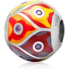 925 Sterling Silver Mix Enamel Charm Beads, Fits European Style Bracelet, Gift for Wife Daughter Mom Birthday Valentines