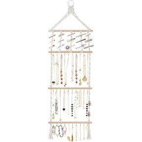 Grathia Hanging Jewelry Organizer Macrame Necklace Holder with 30 Hooks, Wall Mounted Necklace Rack, Necklace Hanger with Tassel for Necklaces Bracelet Earrings Hair Clips in Kuwait