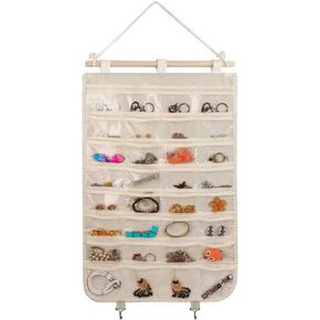 BB Brotrade Hanging Jewelry Organizer,32 Clear PVC Pockets Wall Jewelry Storage with 2 Metal Hooks for Holding Jewelries