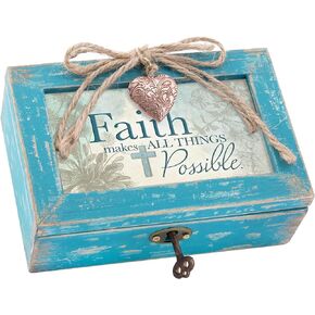 Cottage Garden Faith All Things Possible Petite Locket Teal Distressed Music Box Plays Amazing Grace