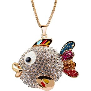 Uloveido 18K Gold Plated Cute Fish Pendant Necklace for Teen Girls Women Long Chain Goldfish Necklace for Mom Daugher Anniversary Birthday Gift YS846