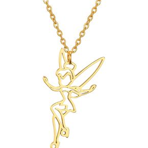 Fairy Pixie Tinkerbell Silhouette Necklace For Women Girls Stainless Steel Exquisite Magical Pixie Angel Pendant Necklace Jewelry Gift