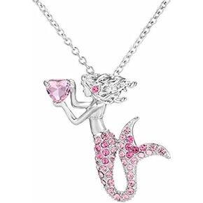 ZZ ZINFANDEL Sliver Mermaid Necklace Pendant for Women Teen Girls,Girl's Mermaid Crystal Heart Necklace Chain Fairy Necklace for Girl Fairy Necklace Birthday Gifts