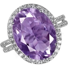Silvershake Huge 8.09ct. 16X12mm Natural Oval Shape Amethyst and White Topaz 925 Sterling Silver Ring