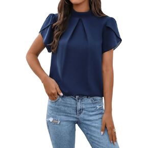 Verdusa Women's Elegant Pleated Mock Neck Petal Sleeve Blouse Shirts Top