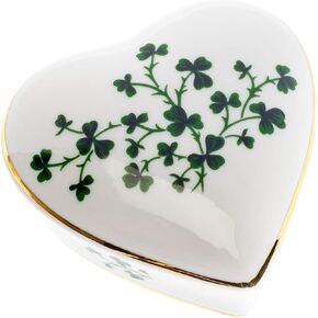 CBE All Shamrocks Heart Shaped 3 x 3 Inch Porcelain Trinket Jewelry Box