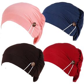 4 Pieces Womens Turban Head Wrap with Button Headwear Headscarf Bonnet Hijabs Muslim Turbantes Caps