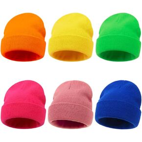 Slouchy Beanie Hats Neon Beanie Cap Unisex Knitted Winter Hat Ski Plain Beanie Cap for Men and Women, 6 Pack