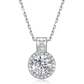 1ct-2ct Moissanite Pendant Necklace for Women, 925 Sterling Silver 18K White Gold Three Way Necklace with LED Light Jewelry Gift Box