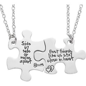 Melix Home Friendship Necklace for 2 Side by Side Best Friends Close in Heart Necklace Keyring Set