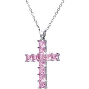 Cross Necklace Silvery Cubic Zirconia Cross Pendant Necklace Gifts for Women Girls/Men