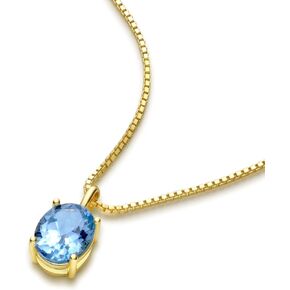 stanmamcu Blue Topaz Necklace for Women, 8 * 10mm Natural Blue Gemstone Birthstone Necklace, 925 Sterling Silver 14K Gold Plated Chain