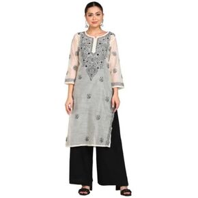 Women's Chikan Embroidery, Embroidered, Self Design Chanderi A-line Kurta