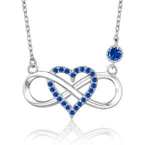 BlingGem Necklace for Women White/Rose Gold Plated 925 Sterling Silver Blue Cubic Zirconia Infinity Heart Pendant Necklace Anniversary Birthday Jewelry Gifts for Wife Girlfriend Mom Daughter