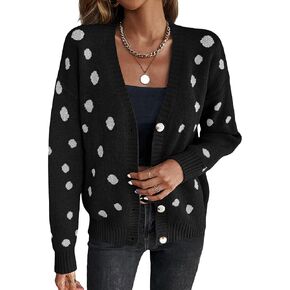 SweatyRocks Women's Dots Pattern Button Down Cardigan V Neck Long Sleeve Sweater Top