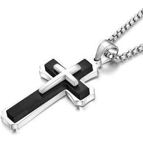 YL Cross Necklace for Men Stainless Steel Jesus Christ Crucifix Pendant Lord's Prayer Jewelry with 18k Black Gold