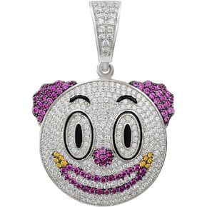 HarlemBling Solid 925 Sterling Silver Iced Clown Emoji Pendant - Smile Face Hip Hop