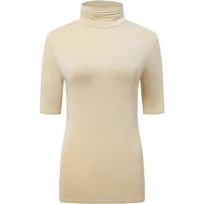 OThread & Co. Women's Half Sleeve Turtleneck T-Shirt Basic Stretch Layer Comfy High Neck Top